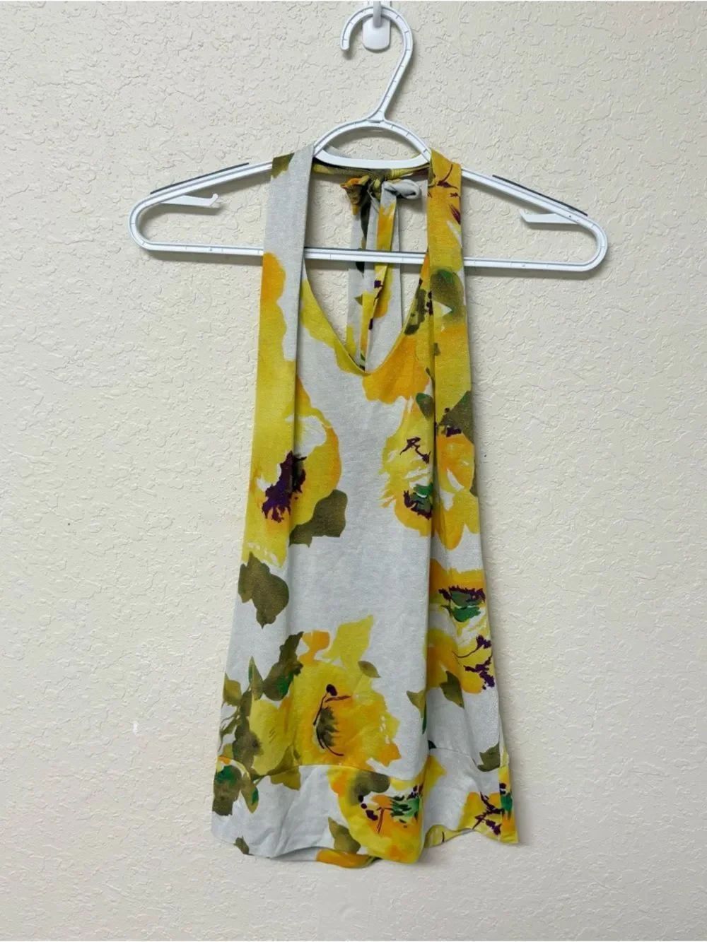 Anthropologie Halter Top Women’s Yellow Floral Tie Low Back Size XS